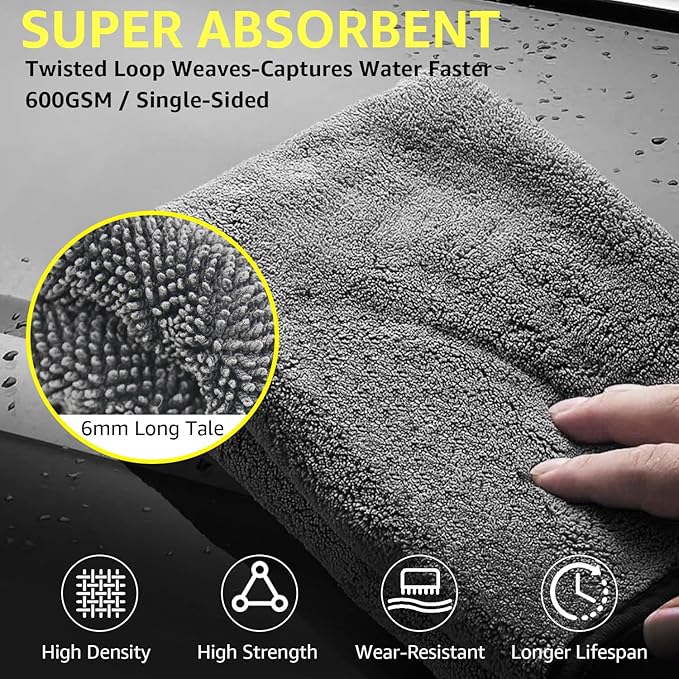 Microfiber Car Drying Towel with Twisted-Loop Technology 2-Pack (Oversized 63"x24" + 35"x24"), Super Absorbent, Streak-Free, Scratch-Free, Lint-Free, Fast Drying Towels for Cars, Trucks, SUVs