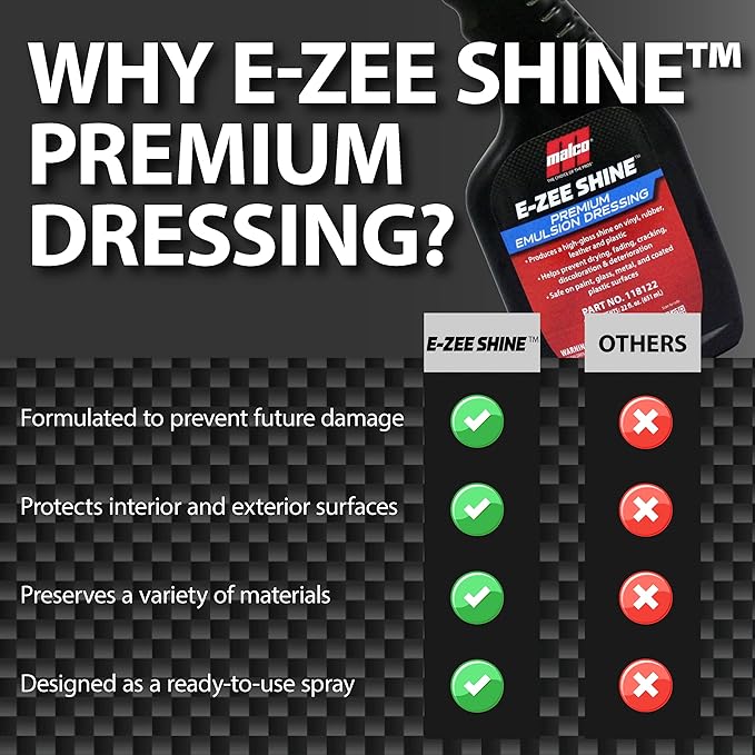 Malco E-ZEE Shine Dressing – Premium Emulsion-Style Dressing for Vehicles/Works on Leather Plastic, and Rubber/Produces Deep Glossy Shine / 22 oz. (118122)