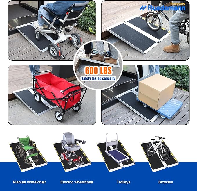 Ruedamann 2FT 30.3" Wheelchair Ramp, Portable Wheelchair Ramp for Home Entrance, 30-1/4" Wider Design, Non-Slip Aluminum Folding Ramps for Wheelchairs, Strollers, Scooters, Stairs, Curbs, Doorways