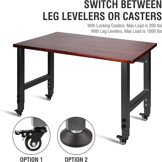 Olympia Tools 48in Adjustable Height Workbench, w/ 14 Levels of Height Adjustment & Heavy Duty Mobile Work Bench for Garage Home Office