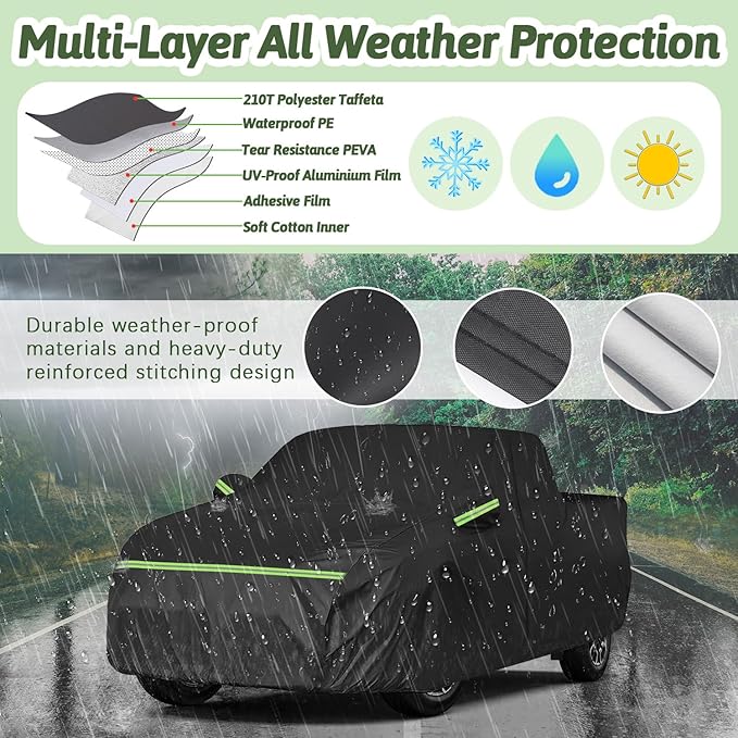 Truck Car Cover for 2021-2025 Ford Maverick, 210T Sun Rain UV Dust Snow Protection Waterproof 4.5 Feet Bed Pickup Covers with Zipper Door & Windproof Bands for Ford Maverick XL/XLT/Lariat-(Black)