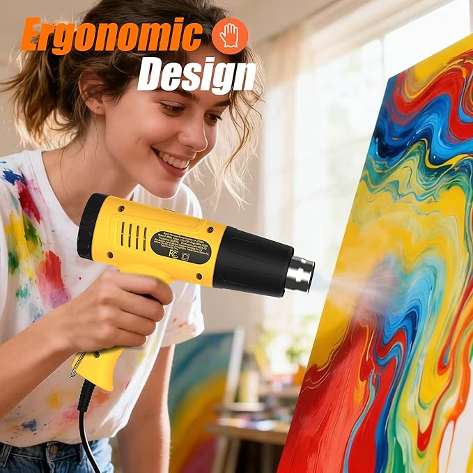 Heat Gun 572&1112℉ Dual Temperature Control Rapid Heating Heavy-Duty Hot Air Gun Kit, Includes 4 Nozzles, Suitable for Crafts, Heat Shrink PVC, and Paint Removal(JF-2001W)