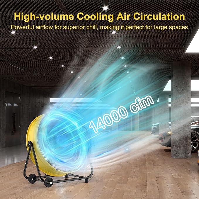 Uthfy 30 Inch High Velocity Floor Fan, 14000CFM Heavy Duty Industrial Drum Fan with 3 Speeds, 360° Tilt Metal Garage Fan with Wheels for Warehouse, Commercial, Workshop, Factory and Gym
