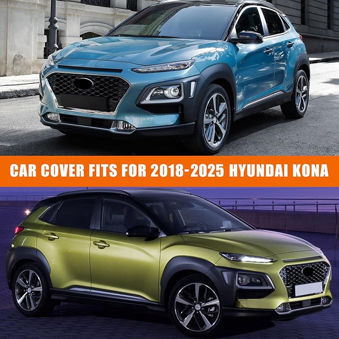 Waterproof Car Covers Replace for 2018-2025 Hyundai Kona, 6 Layers Silver All Weather Custom-fit Car Cover with Zipper Door & Windproof Bands for Snow Rain Dust Hail Protection