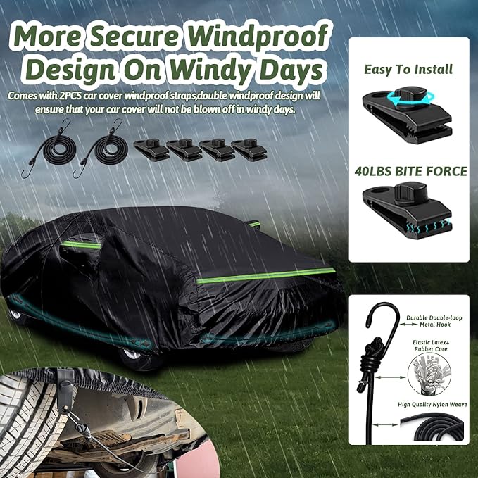 for 2010-2025 Chevy Camaro Waterproof Car Covers, 210T All Weather Protection Full Car Cover with Windproof Gust Strap and Zipper Door for Camaro 1LS 1LT 2LT 3LT(Black)