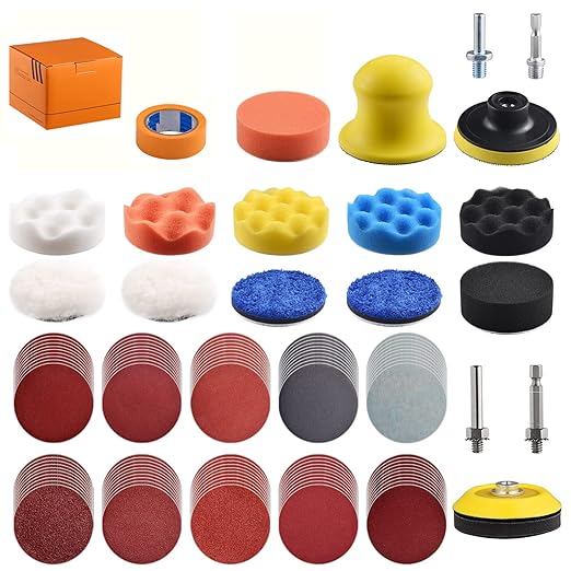 120Pack 3 Inch Polishing Pad for Drill Sanding Attachment Variety Kit with 5/16" and 1/4" Shanks for Car Buffer Polisher Waxing Sealing Glaze, Sanding Pads Includes 80-3000 Grit