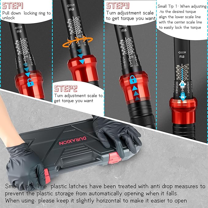 9PCS Torque Wrench Set 1/4", 3/8", 1/2" Drive Click Torque Wrench (20–220 in-lb, 5–45 & 10–170 ft-lb) 72-Tooth Dual-Range, ±3% Precision Adjustable Torque Wrenches for Bike, Moto, Car Repair and Maint