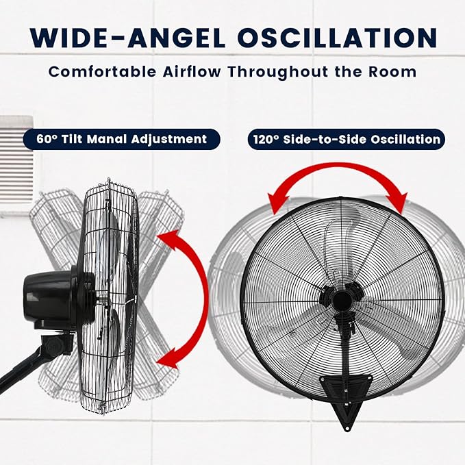 30 Inch Industrial Wall Mount Fan, Heavy Duty Oscillating Wall Mounted Fan with 10000 CFM, High Velocity 3 Speed Fans with Adjustable Tilting for Warehouse, Workshop, Garage, Patios, Commercial