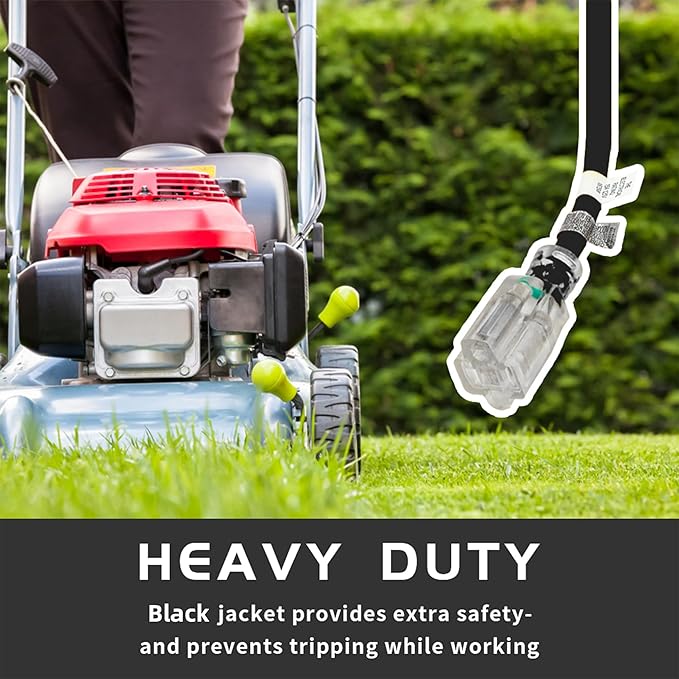 Indoor Outdoor Extension Cord Weatherproof with Lighted End, UL Certified, 10 Gauge 50FT Black 3 Prong Heavy Duty, 10/3 SJTW 15A Power Cord for Outdoor Lights, Lawn