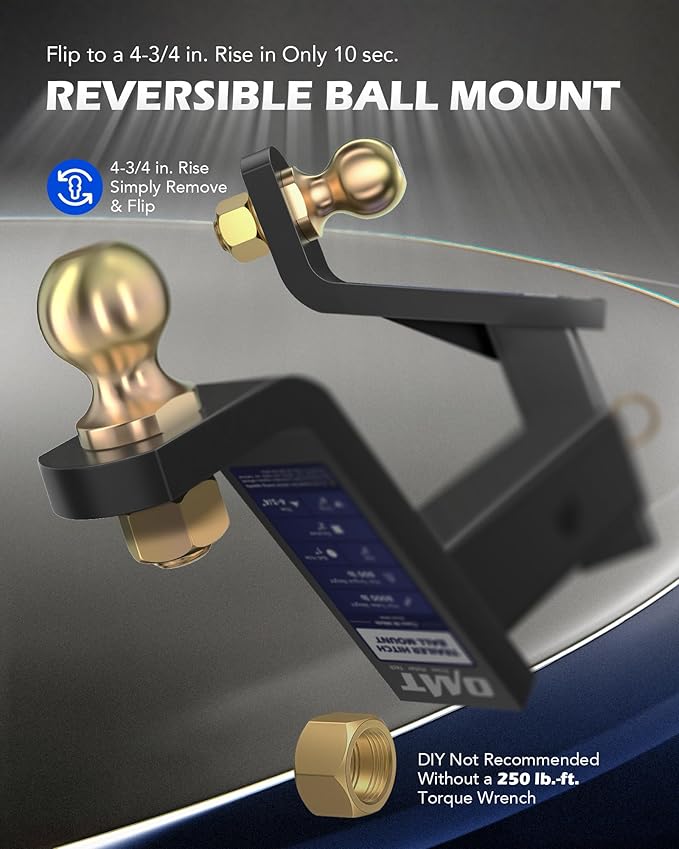 Orion Motor Tech Trailer Hitch Ball Mount, for 2" Receiver with 2" Ball 6" Drop 8000 lb. Towing Capacity, Heavy-Duty Tow Hitch Reversible Ball Hitch for Truck Boat RV Cargo with Hitch Pin & Clip