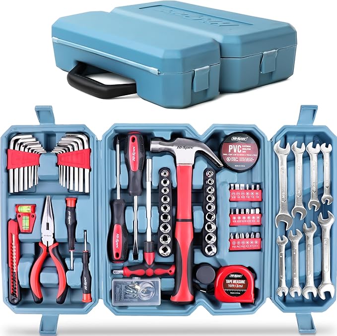 Hi-Spec 73pc Home and Garage Tool Kit Set. Essential Household and Auto Repair Tools. Includes Pliers, Sockets, Wrenches and a Hex Key Set in a Toolbox Carry Case