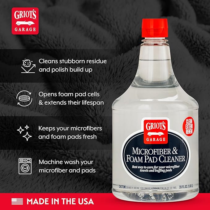 Griot's Garage Microfiber and Foam Pad Cleaner, Removes Polish, Wax, and Sealant Residue, Restores Your Car Cleaning Cloths' Effectiveness, 11078, 35 oz