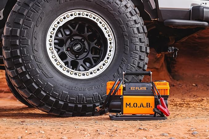 EZ FLATE M.O.A.B. Dual Air Compressor for 4x4 Offroad Vehicles, Fast Inflation, 12V Power, Easy to Use, Storage Bag