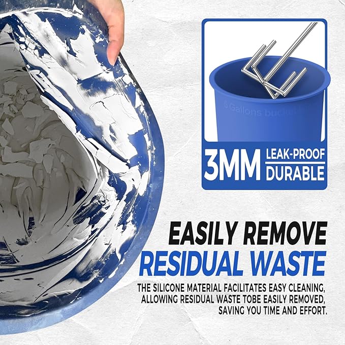 2PCS 5 Gallon Bucket Liner – Reusable Silicone Rubber Mixing Liners with Lid for Flexible, Non-Stick Concrete, Thinset & Grout with Graduated Measurements