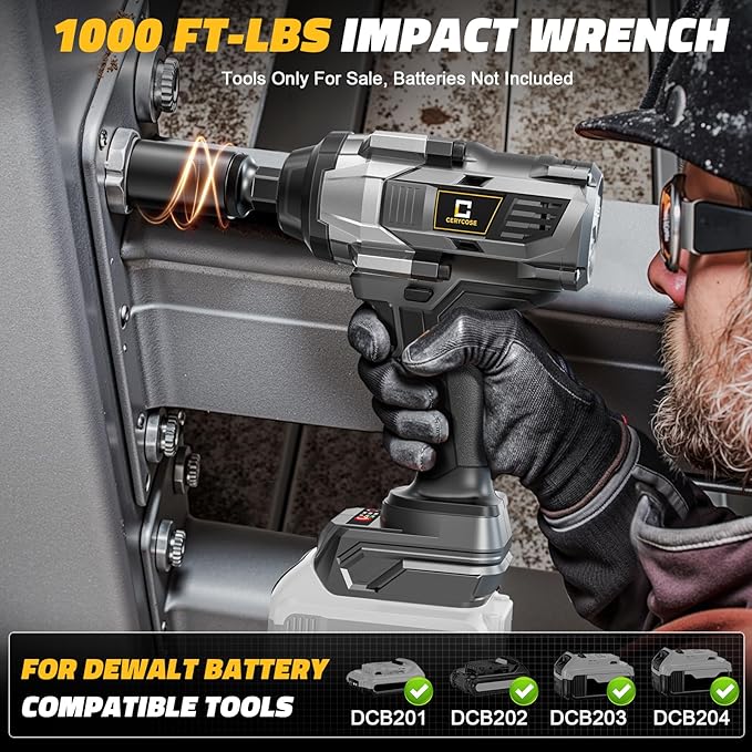 Cordless Impact Wrench 1/2 inch Compatible with Dewalt Battery, 1000FT-LBS (1360N.m) Brushless Electric Impact Gun Includes LED Work Light, 2100RPM High Torque Impact Driver, Bare Tool Only