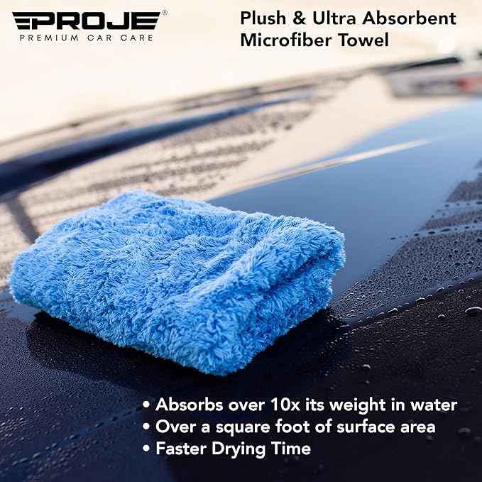 PROJE' Blue Microfiber Towel - Ultra Absorbent - Car Drying, Polishing, Buffing Cloth & Interior Detailing Towel - 500 GSM 16x16in - Auto Detailing Supplies - Pack of 6 Premium Car Care