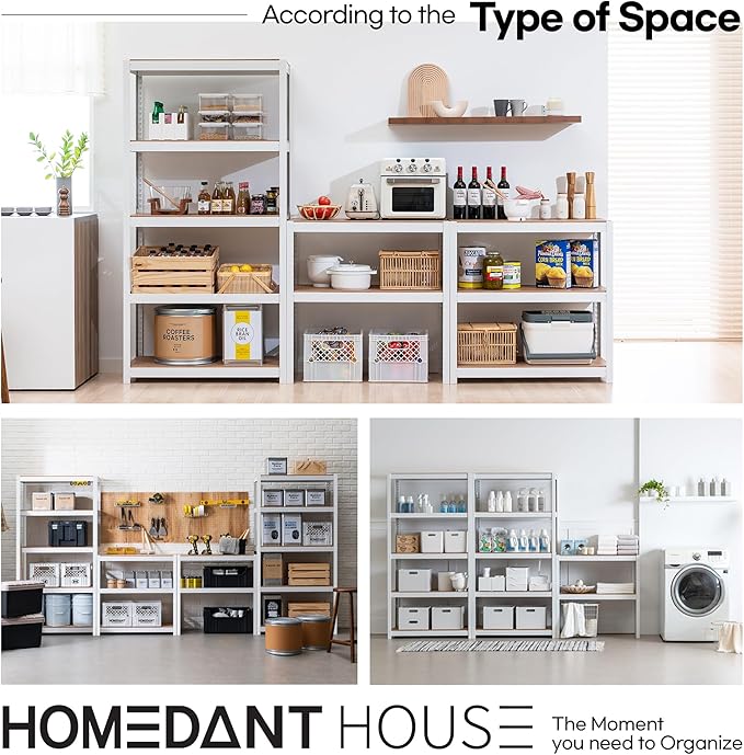 HOMEDANT House 36.2" W 5 Tier Heavy Duty Garage Shelving Adjustable Metal Rack Storage Shelves Standing Shelf Unit Organizers Pantry Closet Office White 1Pack