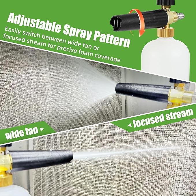 Foam Cannon for Pressure Washer- 1L Bottle Car Wash Foam Cannon Lance- Adjustable Pressure Washer Soap Dispenser for Car Washing- 1/4” QC Fitting