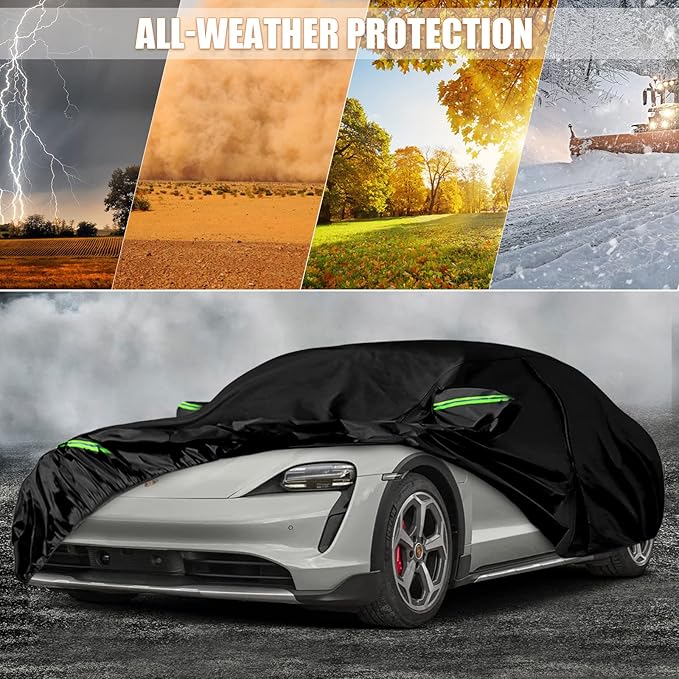 Waterproof Car Cover Replace for 2019-2025 Porsche Taycan, 6 Layers All Weather Custom-fit Car Cover with Zipper Door, Charging Port for Snow Rain Dust Hail Protection