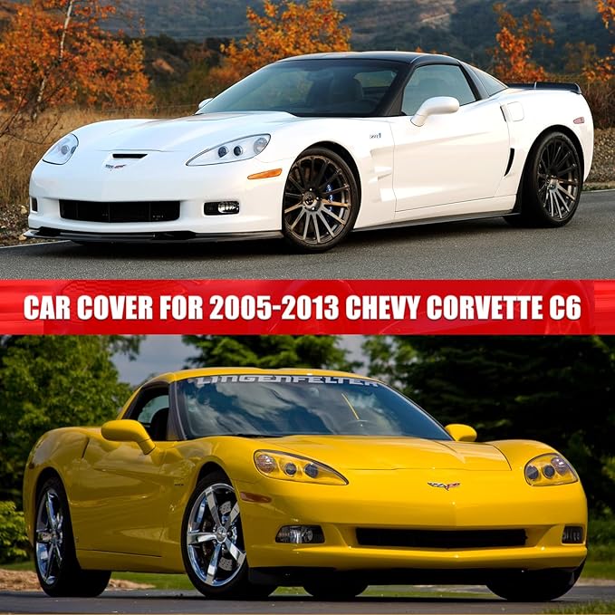 Waterproof Car Covers Replace for 2005–2013 Corvette C6, 6 Layers All Weather Custom-fit Car Cover with Zipper Door & 18 Ponit Windproof Bands for Snow Rain Dust Hail Protection