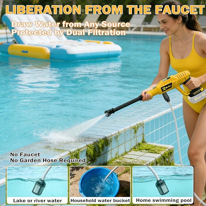 Cordless Pressure Washer Compatible with DeWalt 20V Battery, 800 PSI Portable Handheld Power Washer with 6-in-1 Nozzle Foam Cannon for Car Floor Fence Wall Patio Cleaning (Battery Not Included)