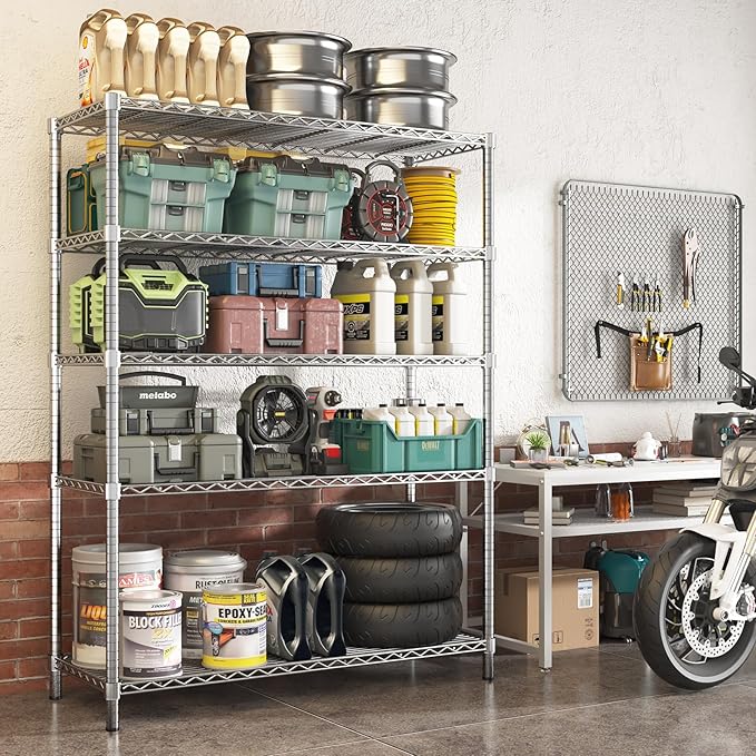 45" W x 20" D x 72" H Heavy Duty Wire Shelving Unit, 5-Tier Utility Storage Rack 2000 lbs Capacity, Adjustable Garage Shelves for Kitchen Garage Pantry, Easy Assembly