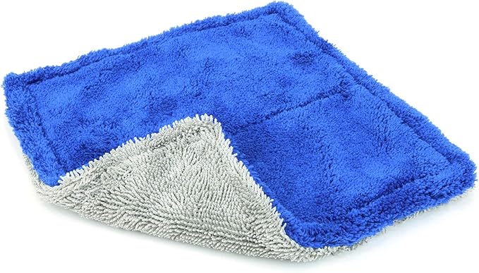 Autofiber Amphibian Mini Dual Side Glass Cleaning Microfiber Towel - One Side Twist, One Side Plush - 8"x8" (Blue/Gray)