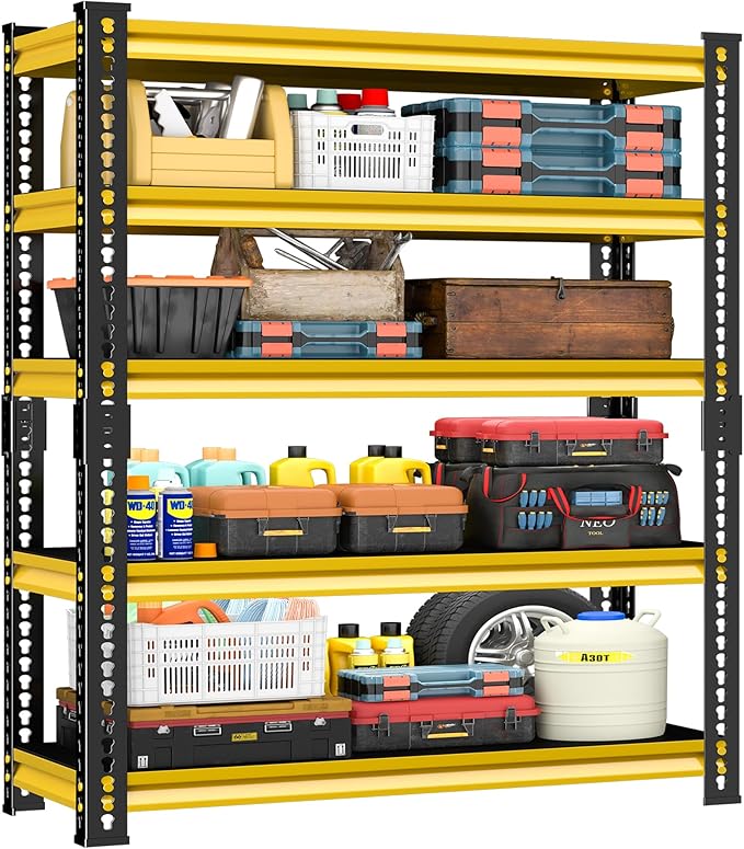Garage Shelving Heavy Duty, 2200 Lbs Loads Garage Storage Shelves Heavy Duty, 5-Tier Metal Shelving Units and Storage for Basement, Retiple Tanks,40''Wx18 Dx72 H,Yellow