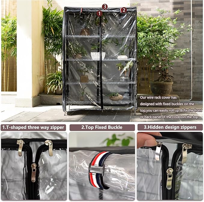 okcool Waterproof Shelf Cover,600D Heavy Duty Wire Shelving Unit Cover,Shelf Display Rack Protector Cover with Zipper,One Side See Through Panel.(Black,Fits 36" Wx18 Dx72 H Shelves)