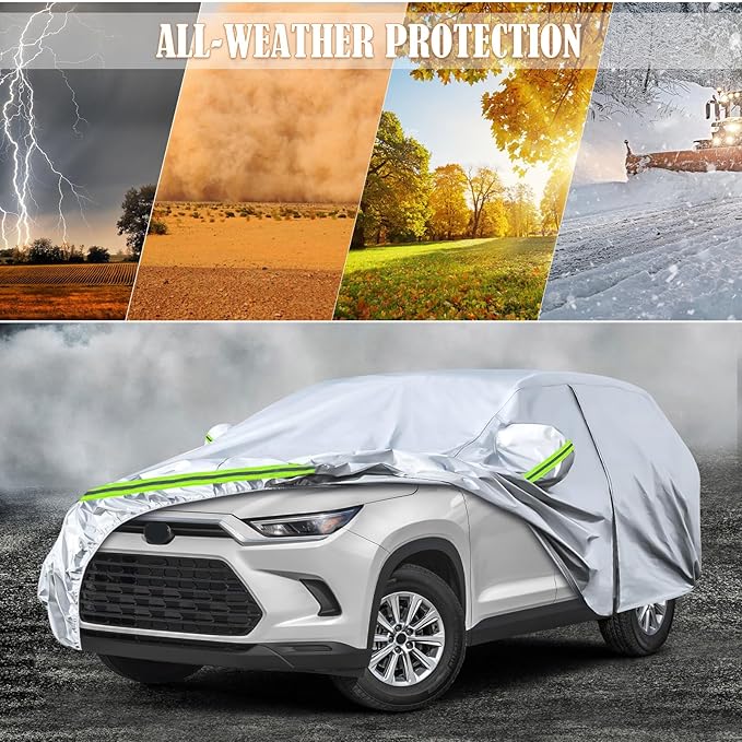 Waterproof Car Covers Replace for 2024 2025 Toyota Grand Highlander and Lexus TX350 500h, 6 Layers Silver All Weather Car Cover with Zipper Door & Windproof Bands for Snow Rain Dust Protection