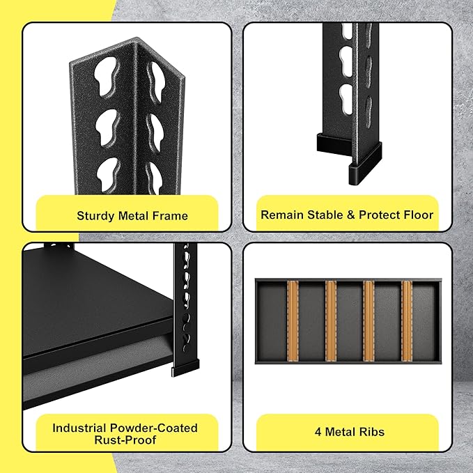 48" W Garage Storage Shelves Heavy Duty, 3000LBS Loads Adjustable Garage Shelving, 5-Tier Metal Shelving Units and Storage Racks, Industrial Utility Shelf,48" Wx24 Dx78 H, Black