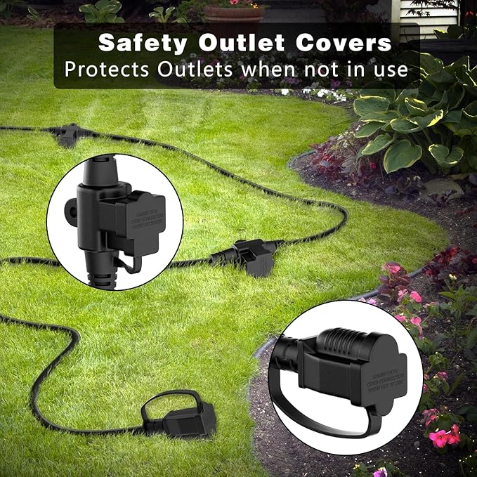 K KASONIC - Outdoor Extension Cord 100 FT, Evenly Spaced 12 Outlets Plugs, 16/3 SJTW Weatherproof Multiple Outlets Wire for Landscaping Light, Holiday Decoration and Christmas, ETL Listed, Black