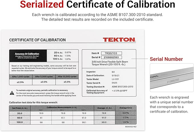 TEKTON 3/8 Inch Drive 72-Tooth Split Beam Torque Wrench (20-100 ft.-lb.) | TRQ62103
