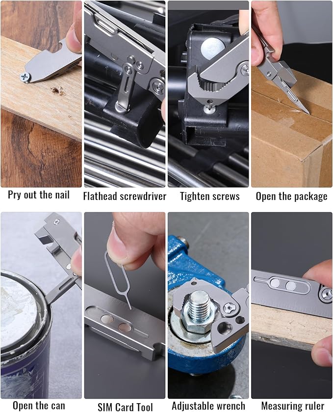 Titanium Pry Bar, EDC Multitool with Folding knife, Wrench, Screwdriver, Bottle Opene, Ruler, SIM Card Removal Tool, Ruler, EDC Pocket Multi Tool