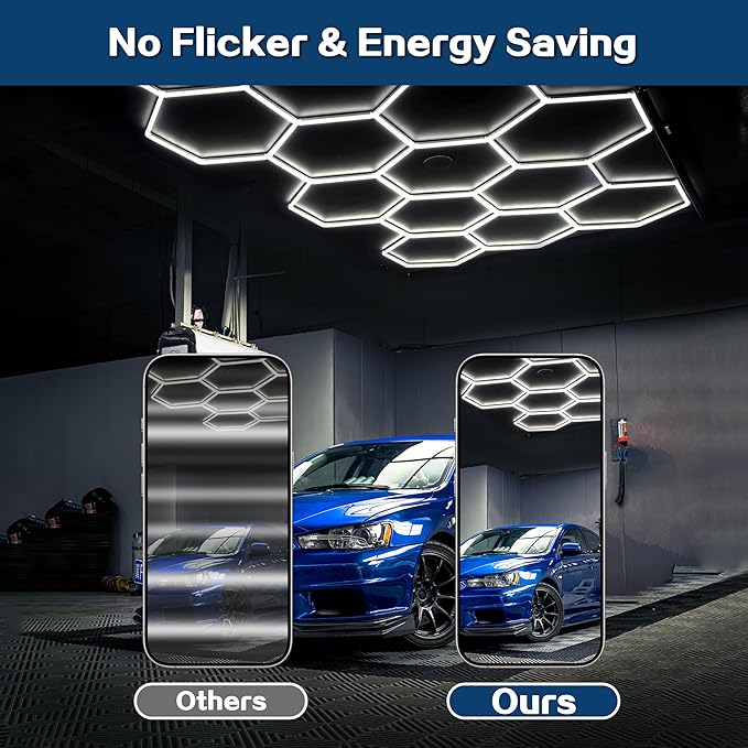 Hexagon Garage Lights 240W 26400LM - 25 Pack Super Bright LED Honeycomb Ceiling Lights for Garage, Workshop, Gym, Car Detailing, Barber & Auto Shops