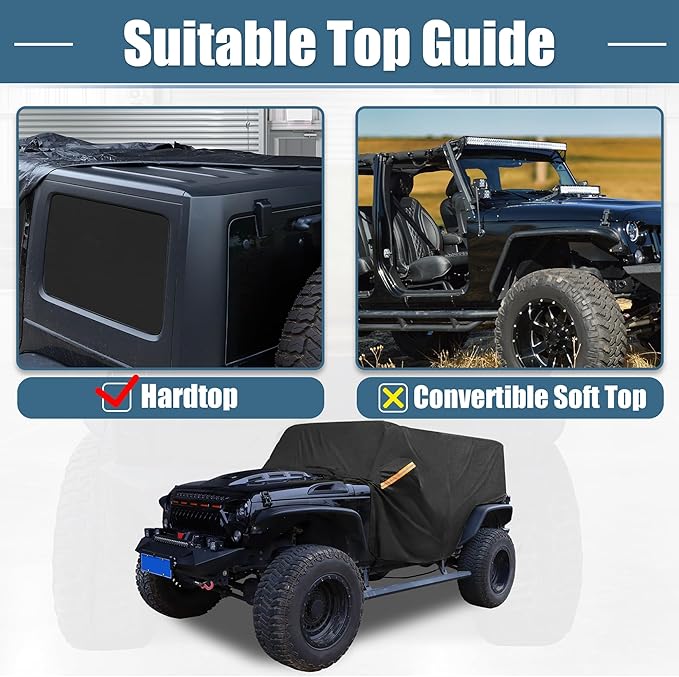 X AUTOHAUX SUV Car Cover Cab Cover Fit for Jeep Wrangler JK JL Hardtop 2 Door 2007-2021 Outdoor Sun Dust Wind Snow Protection 210D Oxford with Driver Door Zipper Black