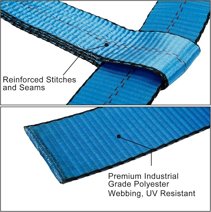 Set of 2 Blue Tow Dolly Straps with Flat Hook, Fits Most 16-20" Tires, Webbing Ratchet Straps