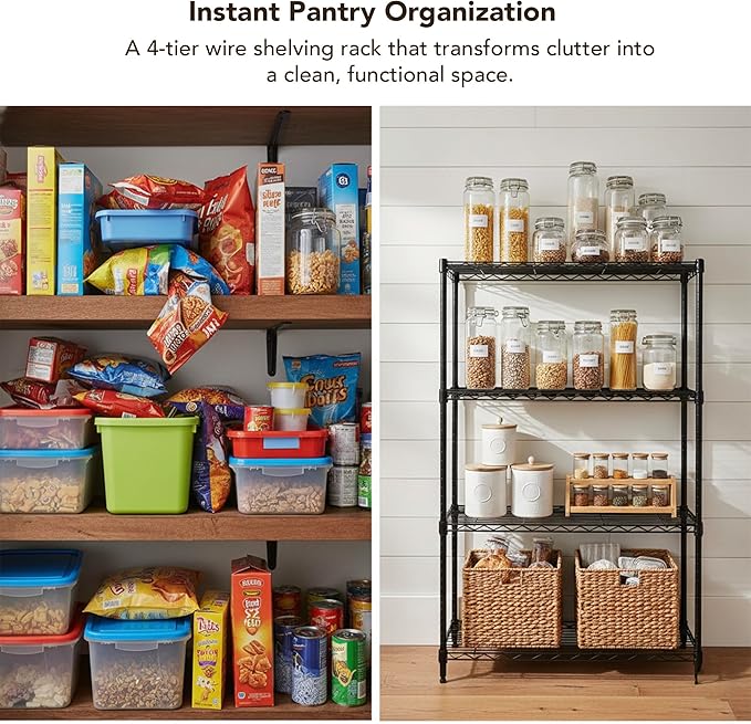 Displays By Jack 4 Tier Wire Shelving Unit Storage Rack, Metal Heavy Duty Utility Organization Units for Products Plant Standing Shelf, Pantry, Garage, Shelf Stand, Black, 14" W x 30" L X 48" H