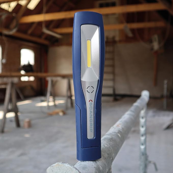 SCANGRIP MINI MAG PRO, Rechargeable COB LED Work Light and Flashlight in one, 200 Lumen, Handheld, Multipurpose Spotlight, Stepless Dimmer, Built-in Magnet and Retractable Hook, Long Operating Time