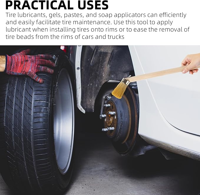 Calvana (2-Pack) Tire Lube Brush for Cleaning Tires and Wheels, Tire Shine Brush, Grease Brush Applicator with 45-Degree Angle and 11.8" Wooden Handle, for Universal Tire Mounting Compounds, 96517