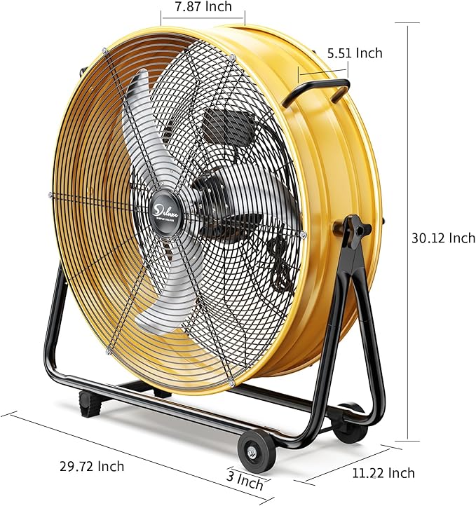 24 Inch Heavy Duty Metal Industrial Drum Fan, 3 Speed Air Circulation for Warehouse, Greenhouse, Workshop, Patio, Factory and Basement