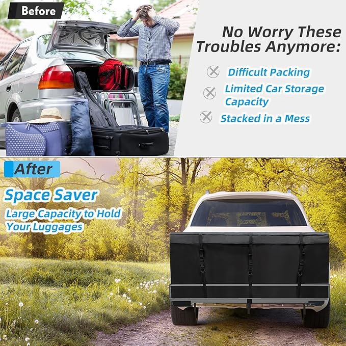 Waterproof Cargo Bag for Hitch Carrier 12.5 Cubic Feet Cargo Bag for Hitch Carrier,600D PVC Vehicle Soft-Shell Carriers with 8 Reinforced Straps,Storage Bag