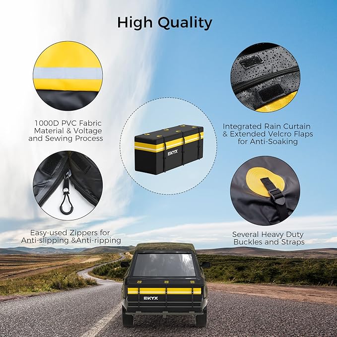 Hitch Cargo Carrier Bag - KYX 15 Cubic Feet Hitch Mount Vehicle Cargo Carrier Bag Car Pickup Truck 100% Waterproof, Anti-Tear 1000D PVC Fabric, Integrated Rain Curtain, Reinforced Straps (59" 18" 24")