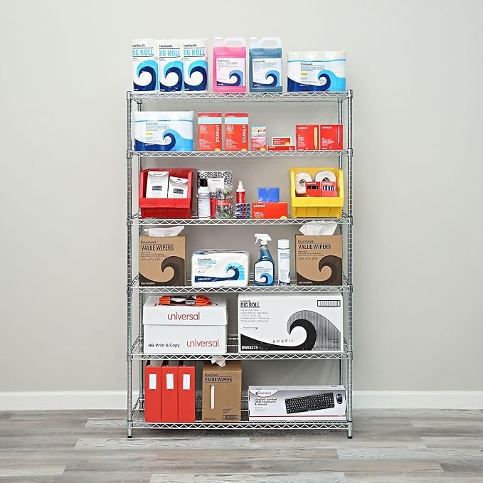 Alera ALE Commercial Wire Shelving, Six-Shelf, 48w x 18d x 72h, Silver