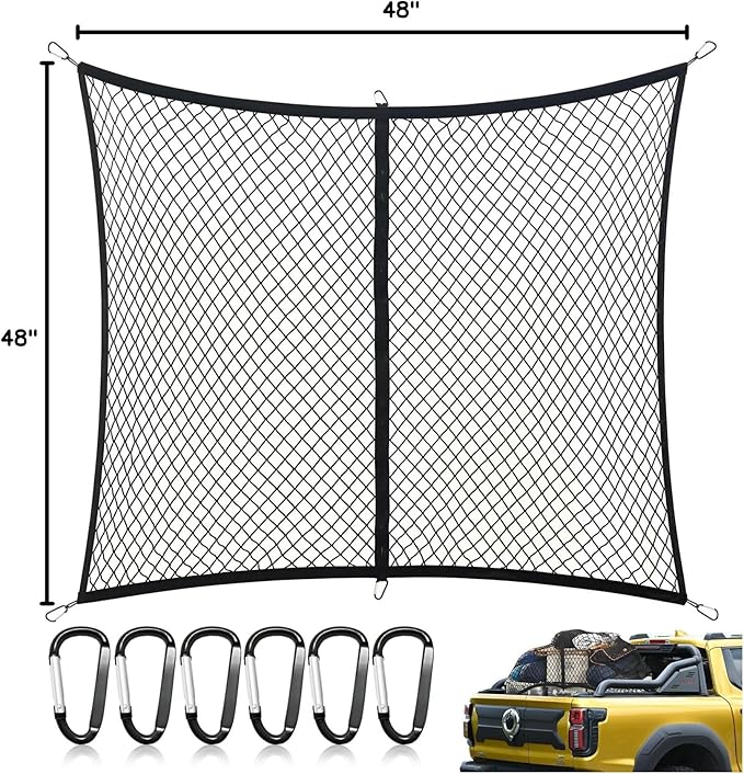 Highly Elastic Cargo Net - Heavy-Duty Truck Bed Cargo Net for Pickup Trucks, Vans, and SUVs | 4x4 FT Stretches to 7x7 FT, Perfect for Daily Light Loads