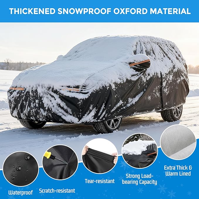 Winter Car Cover for Dodge Durango 1998-2025, Heavy Duty SUV Full Car Cover Waterproof All Weather Outdoor for Hail Snow Ice Rain Sun UV Dust Protector, with Driver Side Zipper & Reflective Strips
