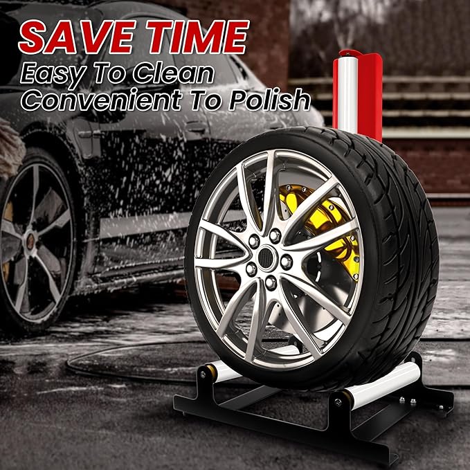 360° Rolling Wheel Detailing Stand, Heavy Duty Wheel Cleaning Stand for Wheel Tire Rim Cleaning Ceramic Coating, Red
