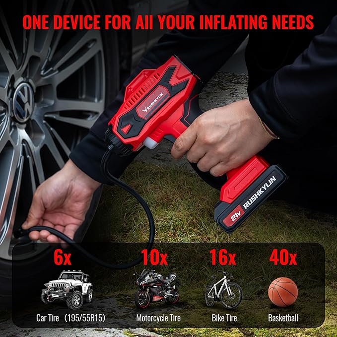 Cordless Tire Inflator Portable Air Compressor, 160PSI Air Pump with 21V Rechargeable Battery Powered, Digital Pressure Gauge, Built in LED Lights, Handheld Air Compressor For Cars