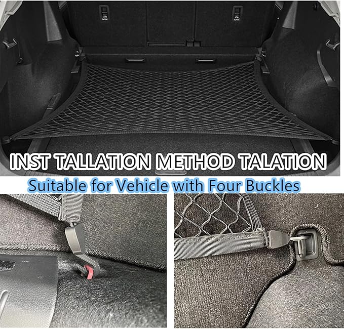 Cargo Net for SUV with Hooks, Adjustable Highly Elastic Storage Organizer Net for Car, Pickup Trucks,Mesh Organizer 2.6'x2' Stretches to 5'x4',Road Trip Essentials Black