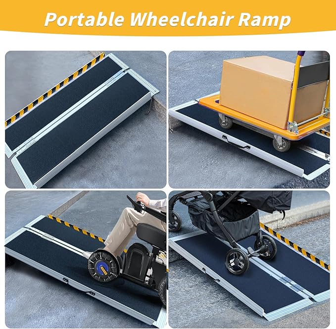 4FT Portable Wheelchair Ramp, Non-Slip Aluminum Folding Handicap Ramp for Home Steps, Stairs, Threshold and Doorways, Scooter Ramps, 800LBS Capacity